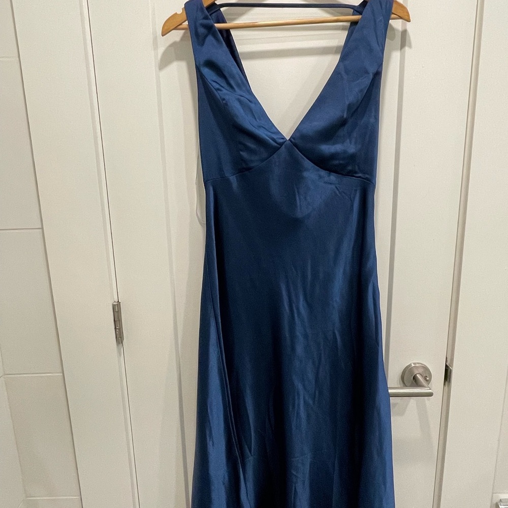 Satin Deep Blue V-Neck Slip Dress